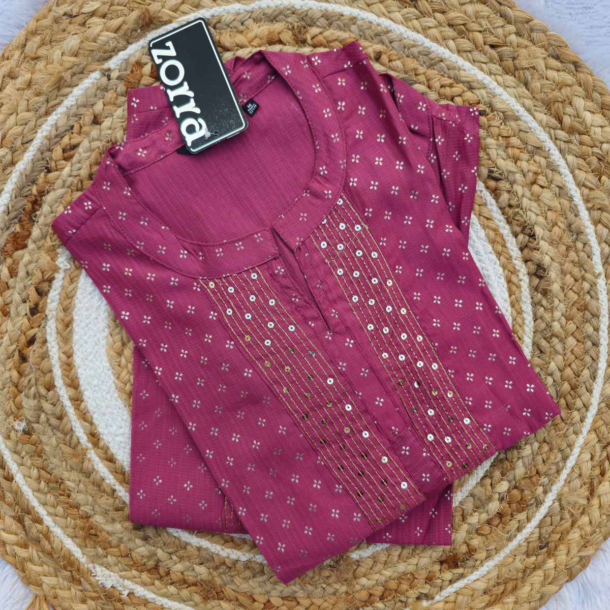 Berry Pink Festive Silk Kurti with Sequin Detailing