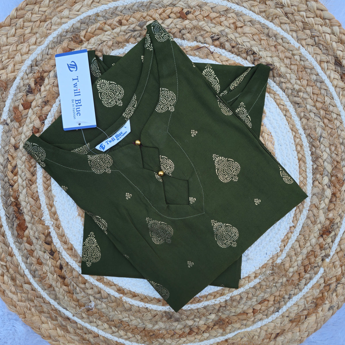 Festive Scalp Silk Bottle Green Golden Paisley Print Kurti