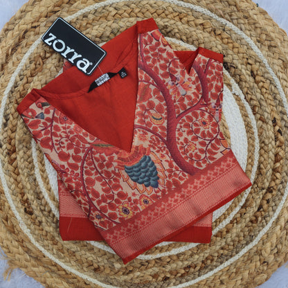 Rust Red Organza Patch Silk Kurti