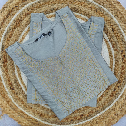 Grey Gold Embroidered Silk Kurti