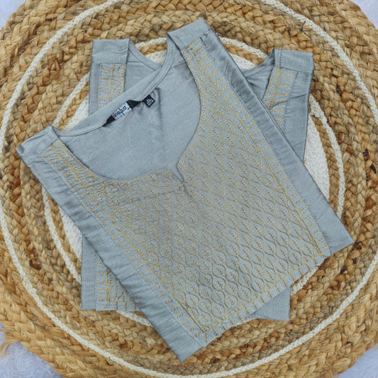 Grey Gold Embroidered Silk Kurti