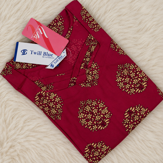 Magenta Floral Design Liva Rayon Kurti
