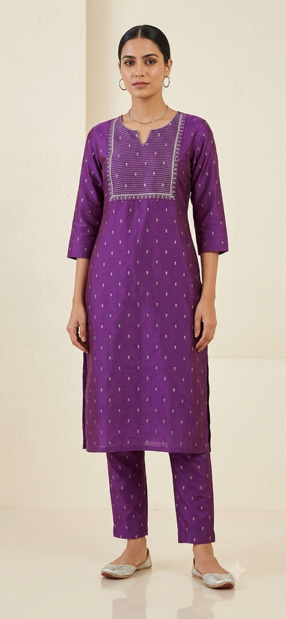 Kalamkari Organza Patch Silk Kurti | Purple