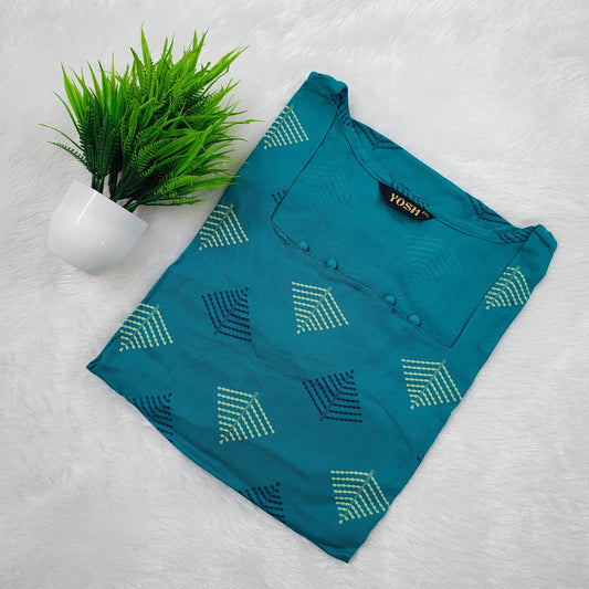 Casual Wear Rayon Kurti | Teal Blue