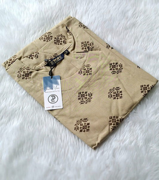 🤎Dabu Cotton Straight-cut Kurti | Beige