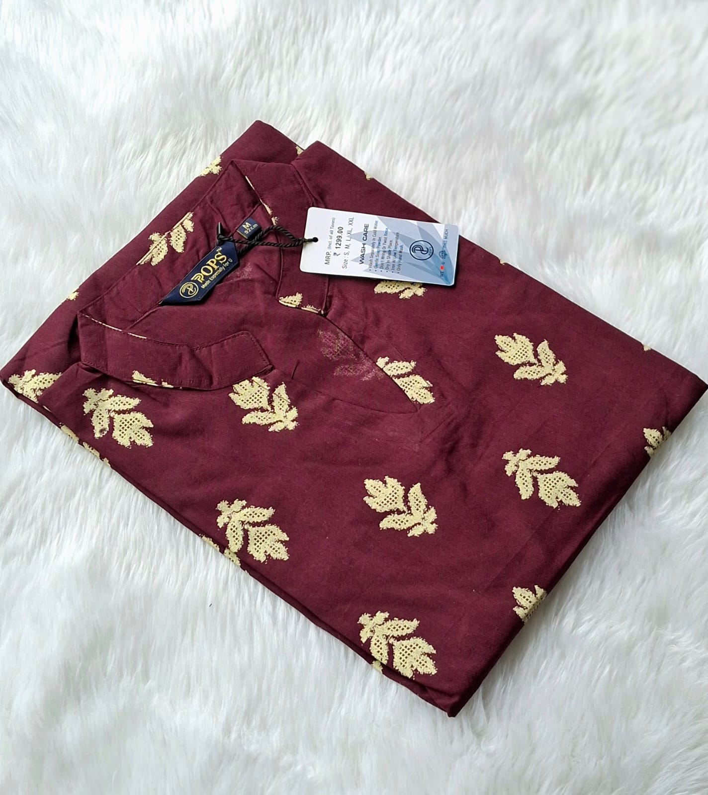 🤎Dabu Cotton Straight-cut Kurti | Wine