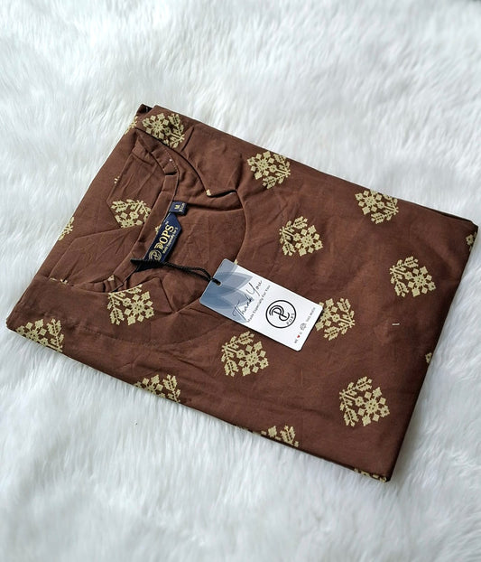 🤎Dabu Cotton Straight-cut Kurti | Brown