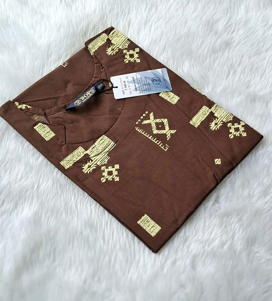 🤎Dabu Cotton Straight-cut Kurti | Choco Brown