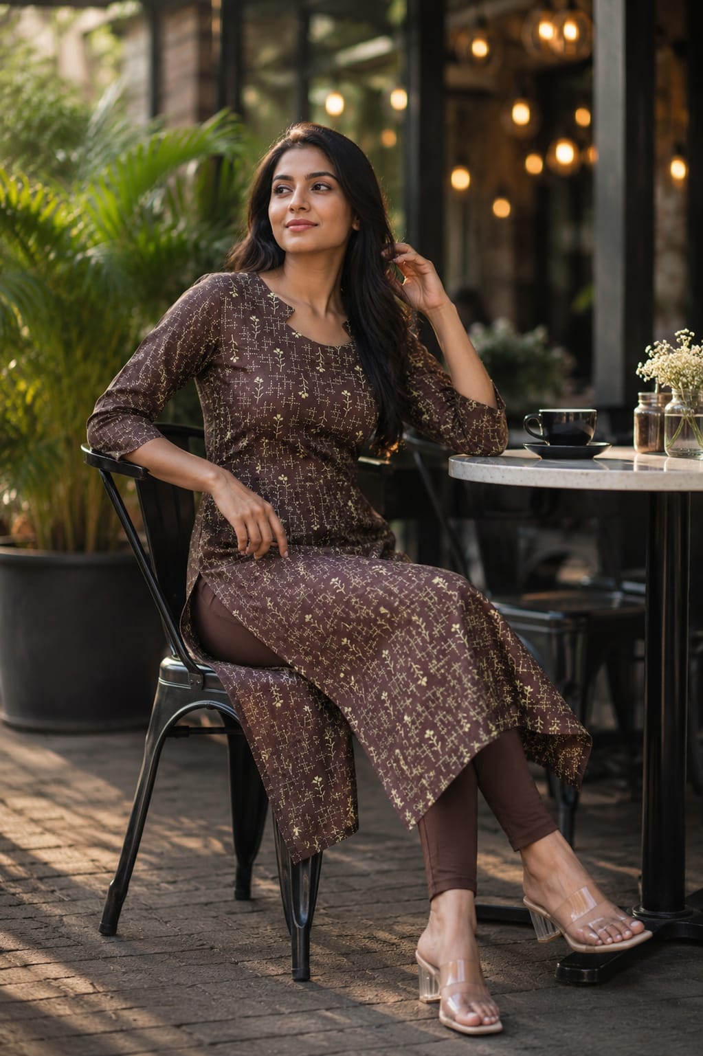 🤎Dabu Cotton Straight-cut Kurti | Brown