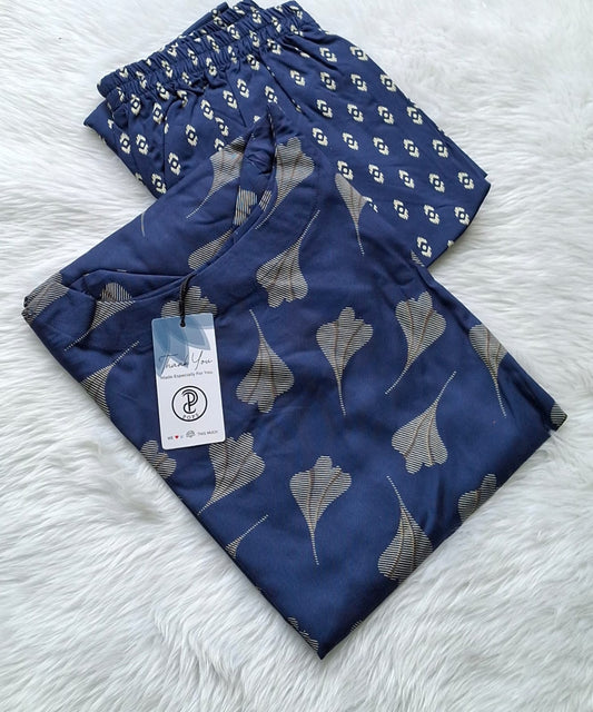 💙Navy Blue Midnight Leaf Co-ord Set | Liva Rayon