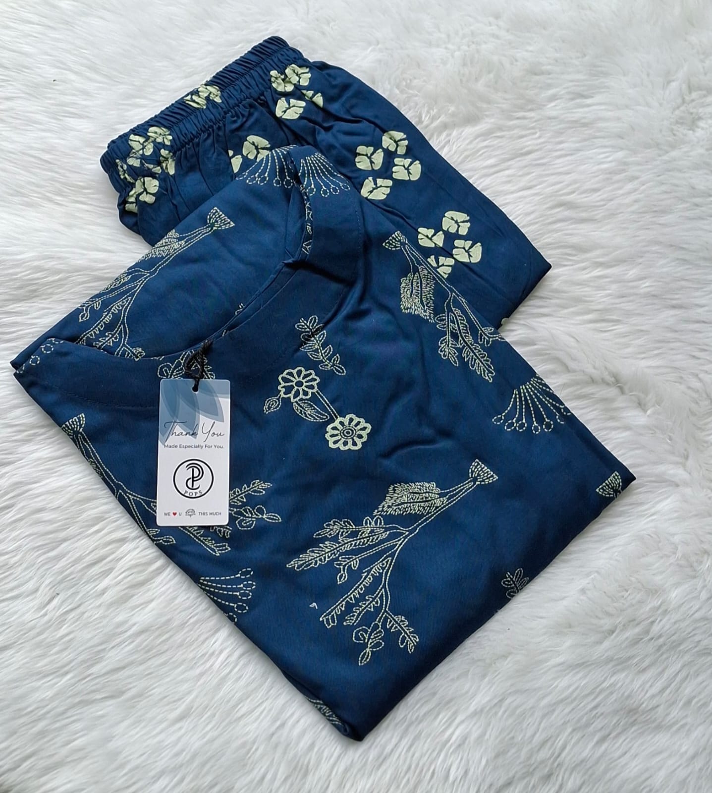 🔵Ink Blue Floral Garden Co-ord Set | Liva Rayon