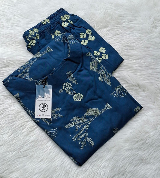 🔵Ink Blue Floral Garden Co-ord Set | Liva Rayon
