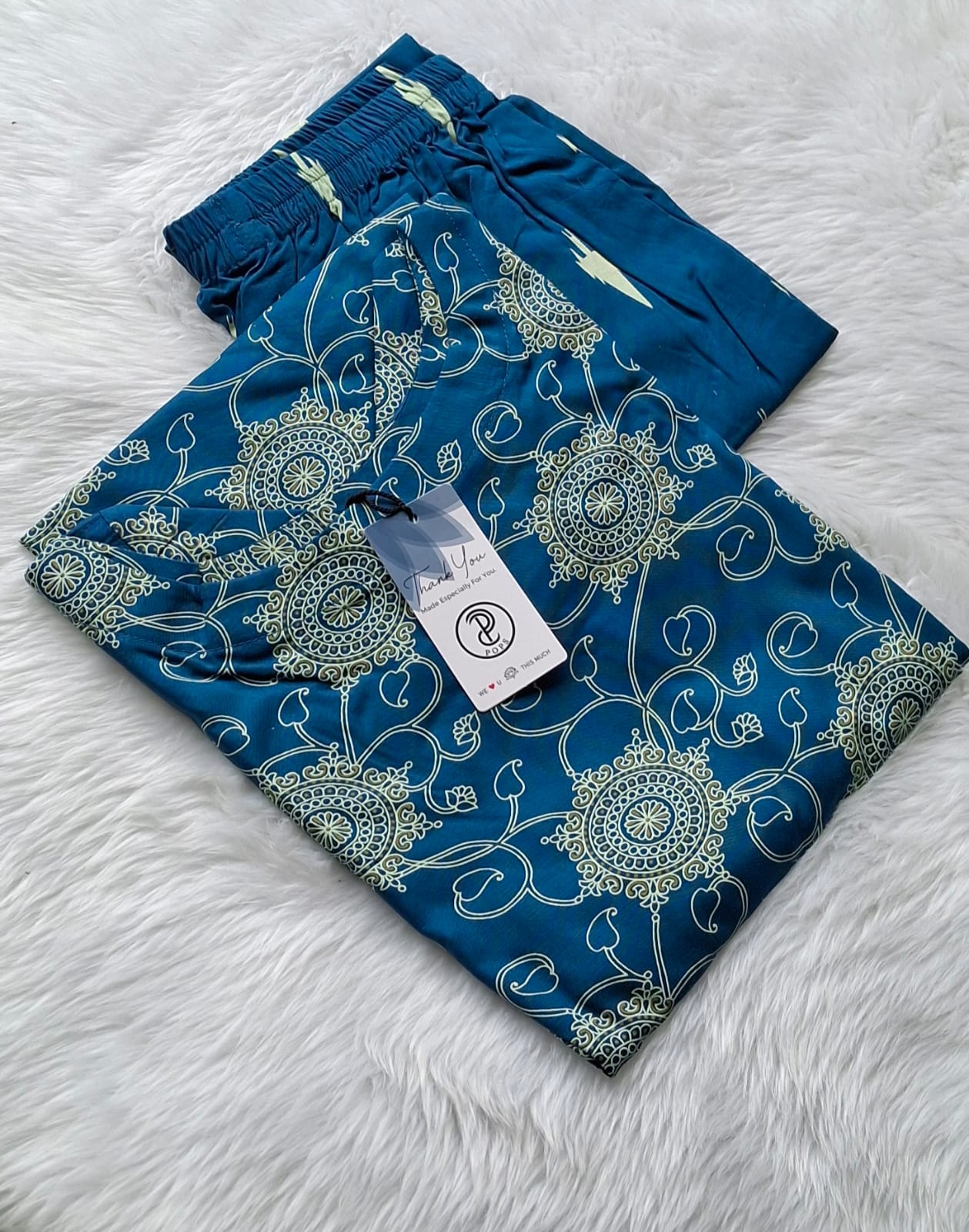 🩵Teal Blue Heritage Bloom Co-ord Set | Liva Rayon