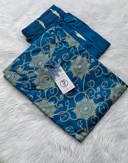 🩵Teal Blue Heritage Bloom Co-ord Set | Liva Rayon