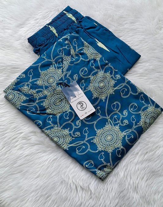 🩵Teal Blue Heritage Bloom Co-ord Set | Liva Rayon
