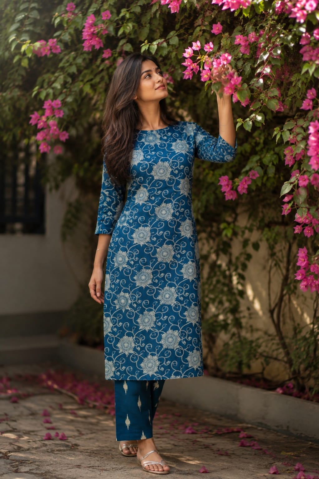 🩵Teal Blue Heritage Bloom Co-ord Set | Liva Rayon