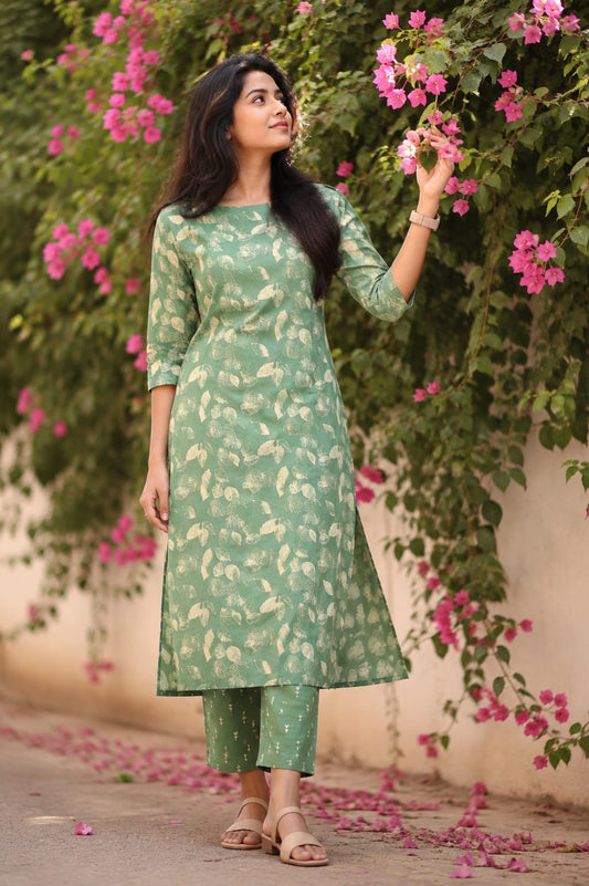 🌿Sage Green Botanical Co-ord Set | Liva Rayon