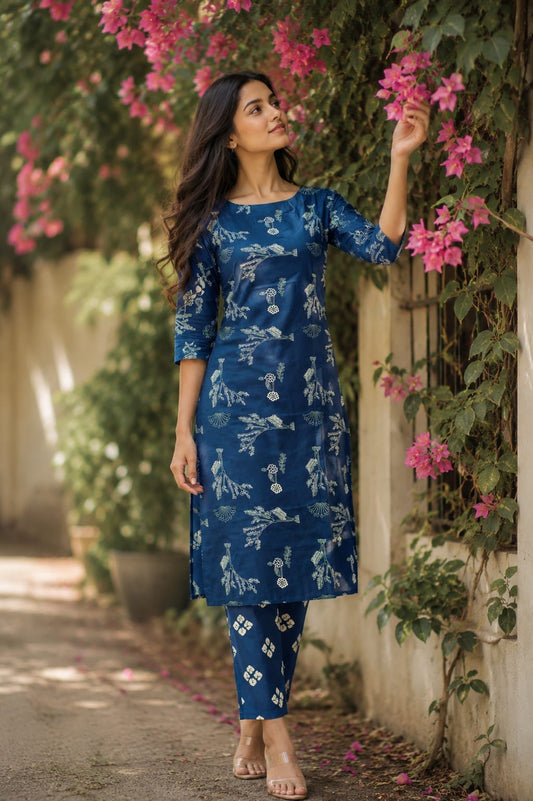 🔵Ink Blue Floral Garden Co-ord Set | Liva Rayon