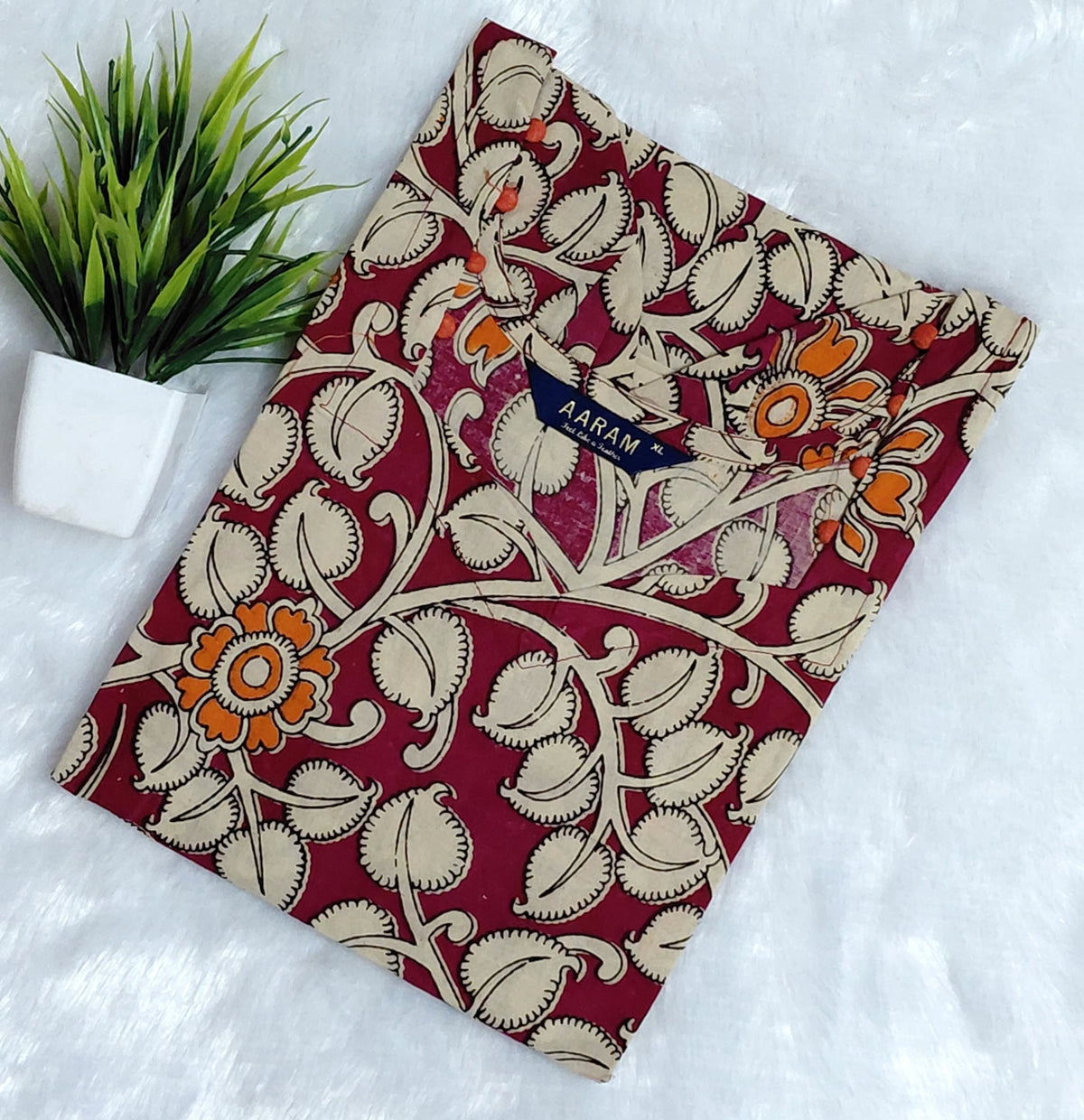 Kalamkari Cotton Hand Printed Kurti | Maroon