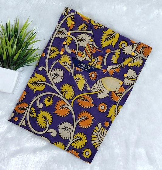 Kalamkari Cotton Hand Printed Kurti | Purple