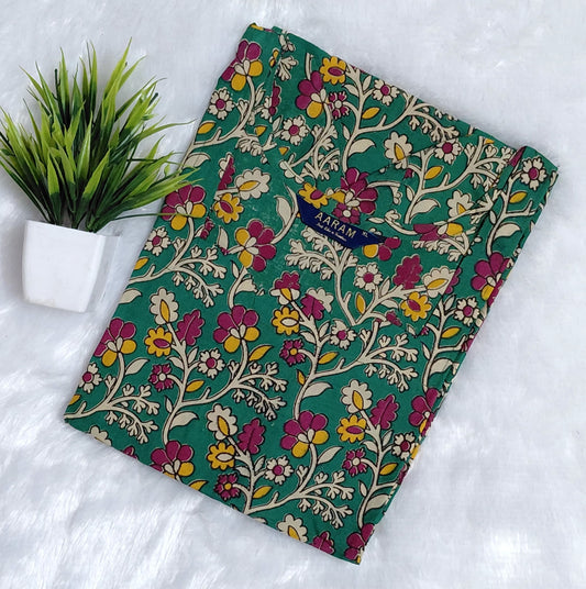 Kalamkari Cotton Hand Printed Kurti | Green