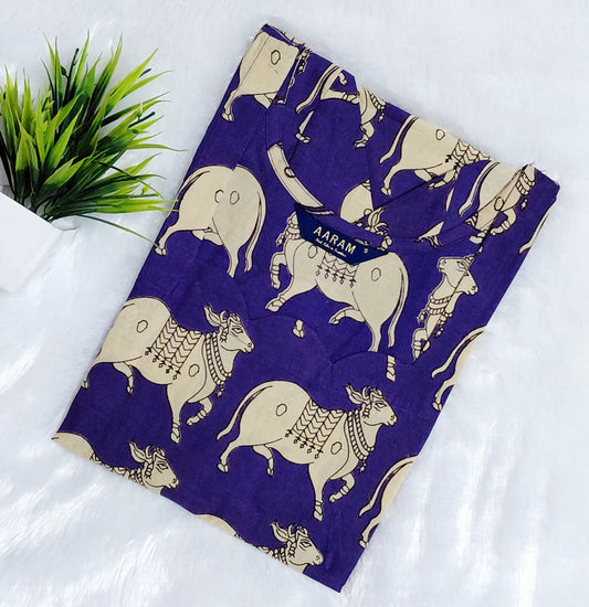 Kalamkari Cotton Hand Printed Kurti | Violet