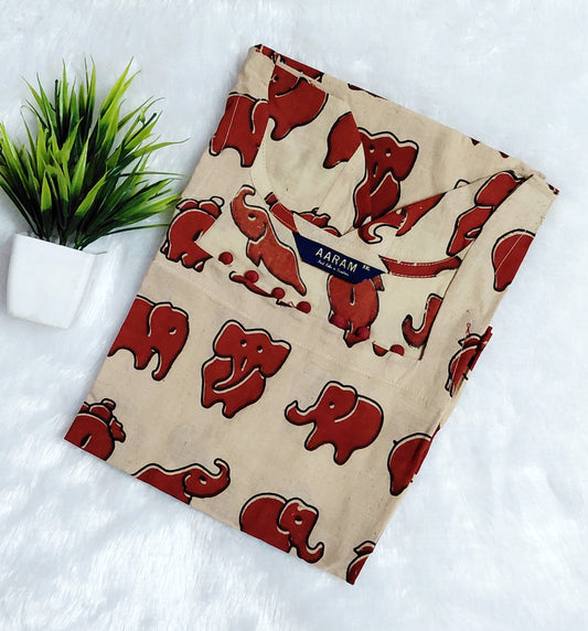 Kalamkari Cotton Hand Printed Kurti | Cream