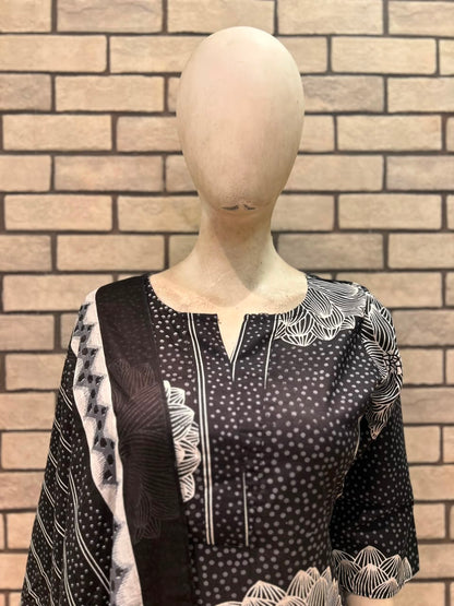 Black Floral Pure Cotton Kurta Set 🌸🤍