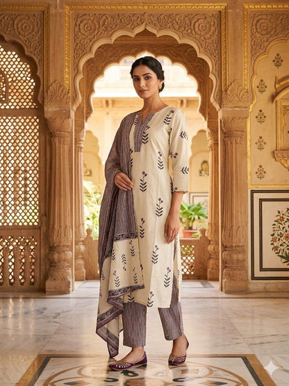 Ivory Floral Blossom Pure Cotton Kurta Set 🌸🤍
