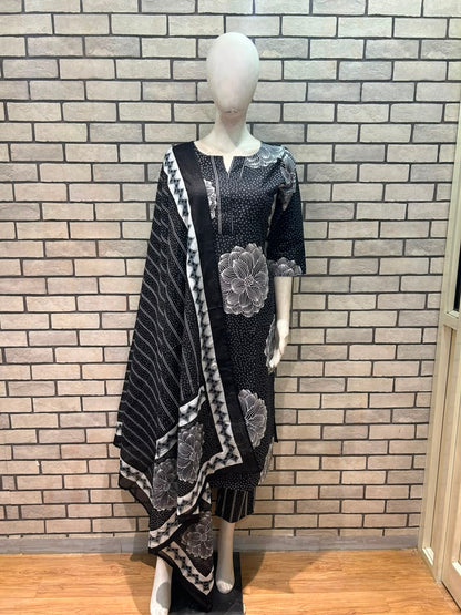 Black Floral Pure Cotton Kurta Set 🌸🤍