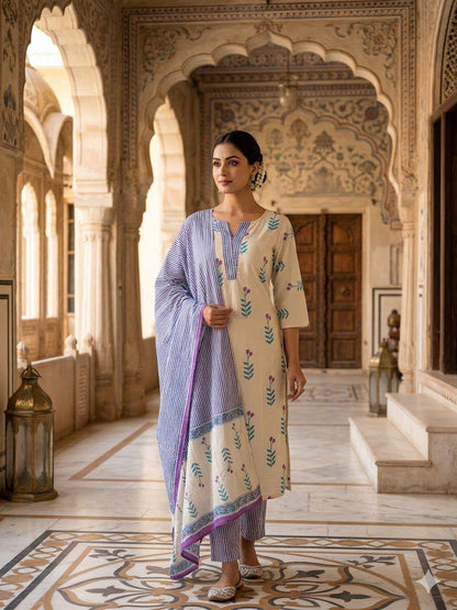 Ivory Floral Blossom Pure Cotton Kurta Set 🌸🤍