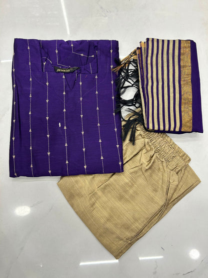Elegant Raw Silk Kurta Set with Inner Lining & Matching Dupatta