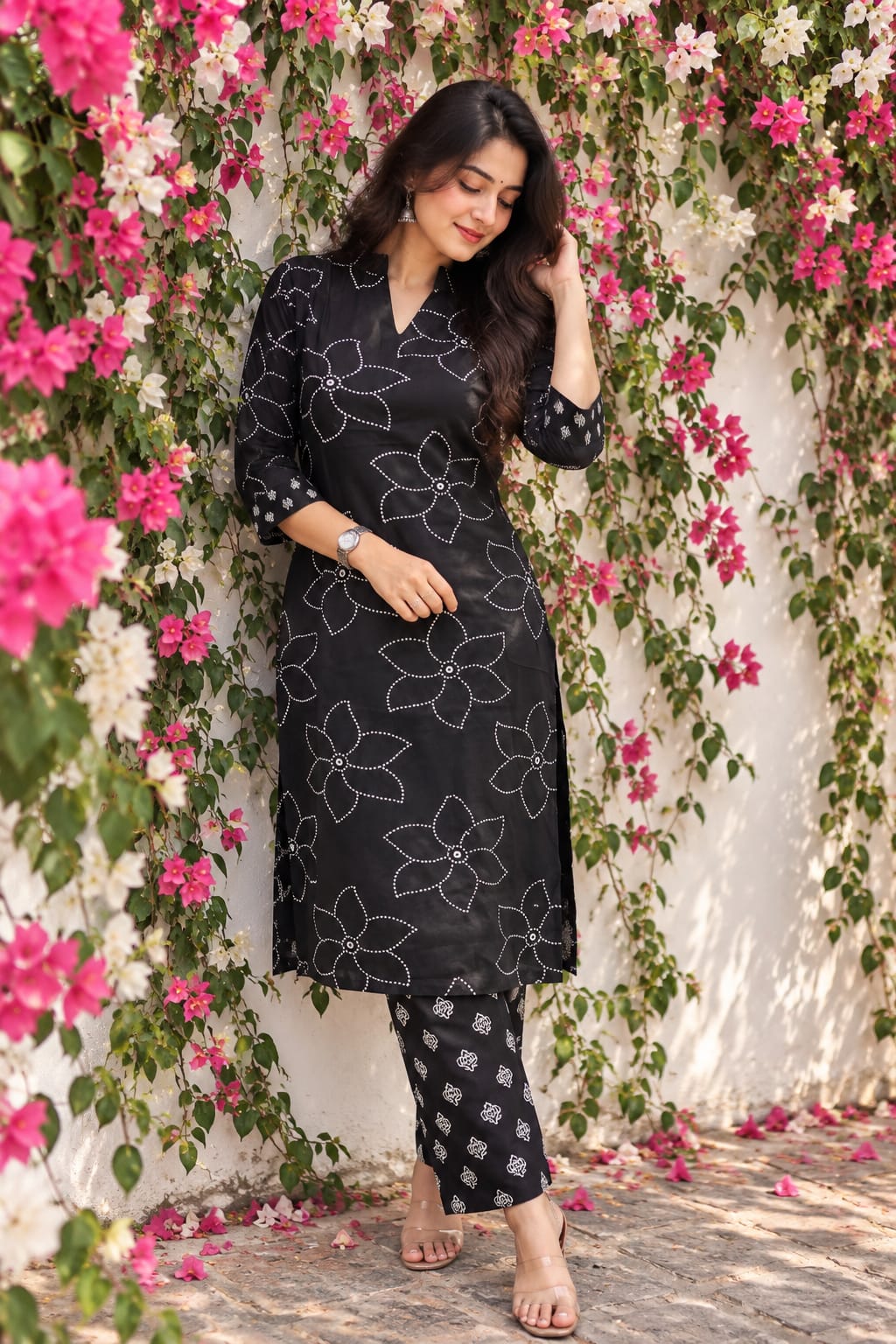 LIVA Certified Rayon Floral Print Co-ord Set | Black