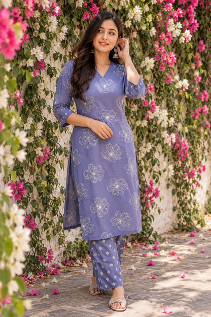 LIVA Certified Rayon Floral Print Co-ord Set | Blue