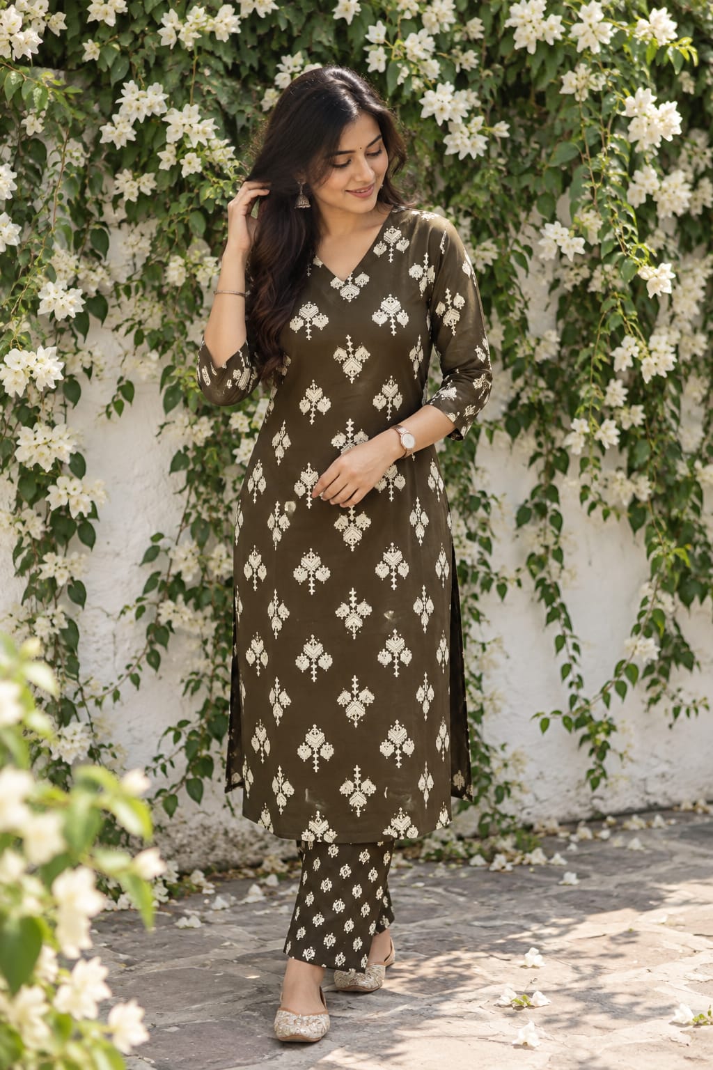 LIVA Certified Rayon Floral Print Co-ord Set | Olive