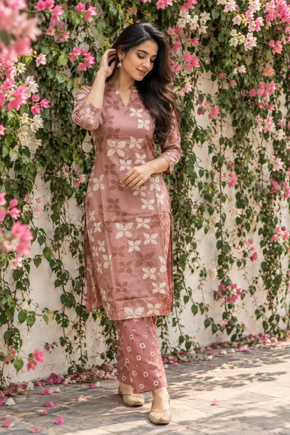 LIVA Certified Rayon Floral Print Co-ord Set | Brown