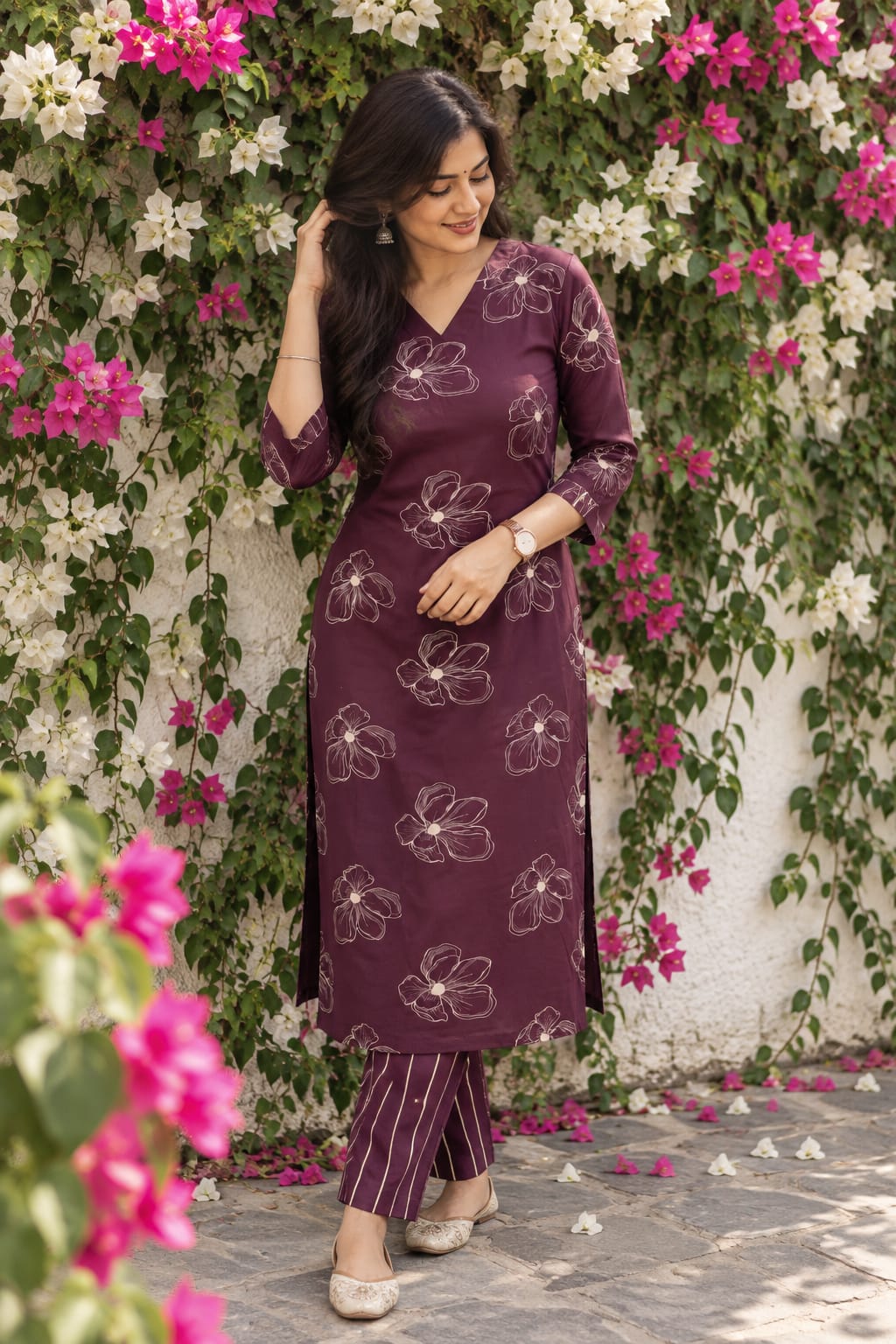 LIVA Certified Rayon Floral Print Co-ord Set | Purple