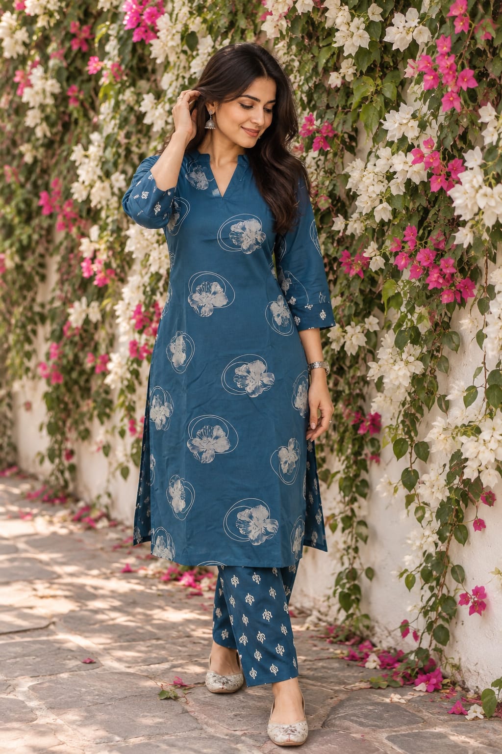 LIVA Certified Rayon Floral Print Co-ord Set | Blue