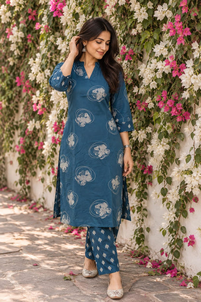 LIVA Certified Rayon Floral Print Co-ord Set | Blue
