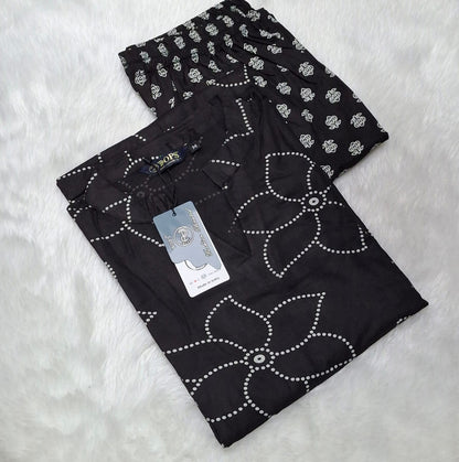 LIVA Certified Rayon Floral Print Co-ord Set | Black