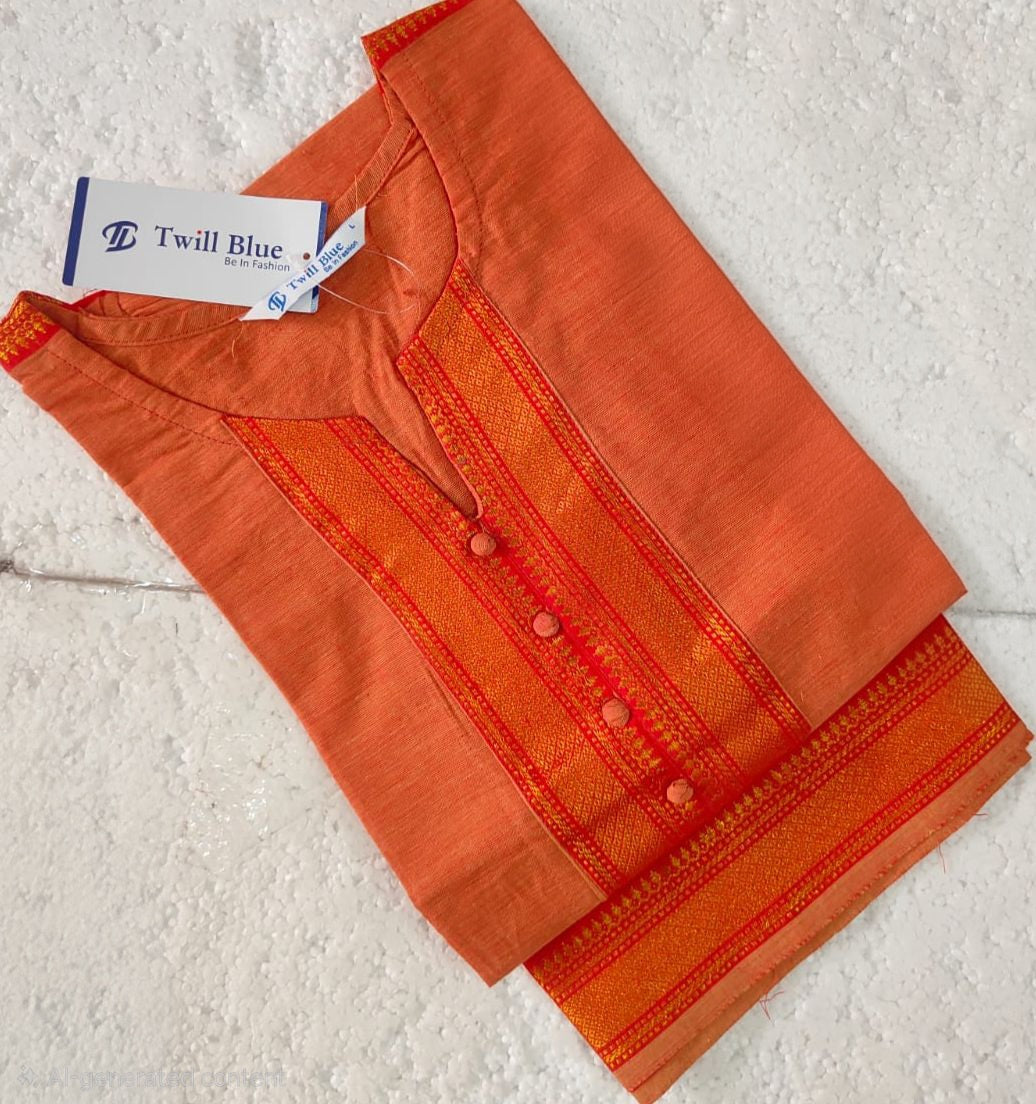 Peach Coral Chettinad Cotton Kurti
