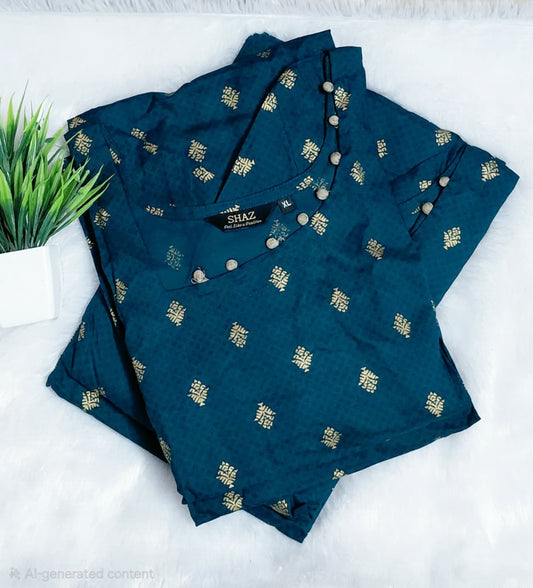 Midnight Blue Ethnic Motif Design Export Rayon Kurti