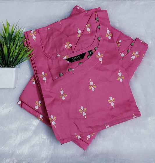 Rose Pink Floral Butti Design Export Rayon Kurti