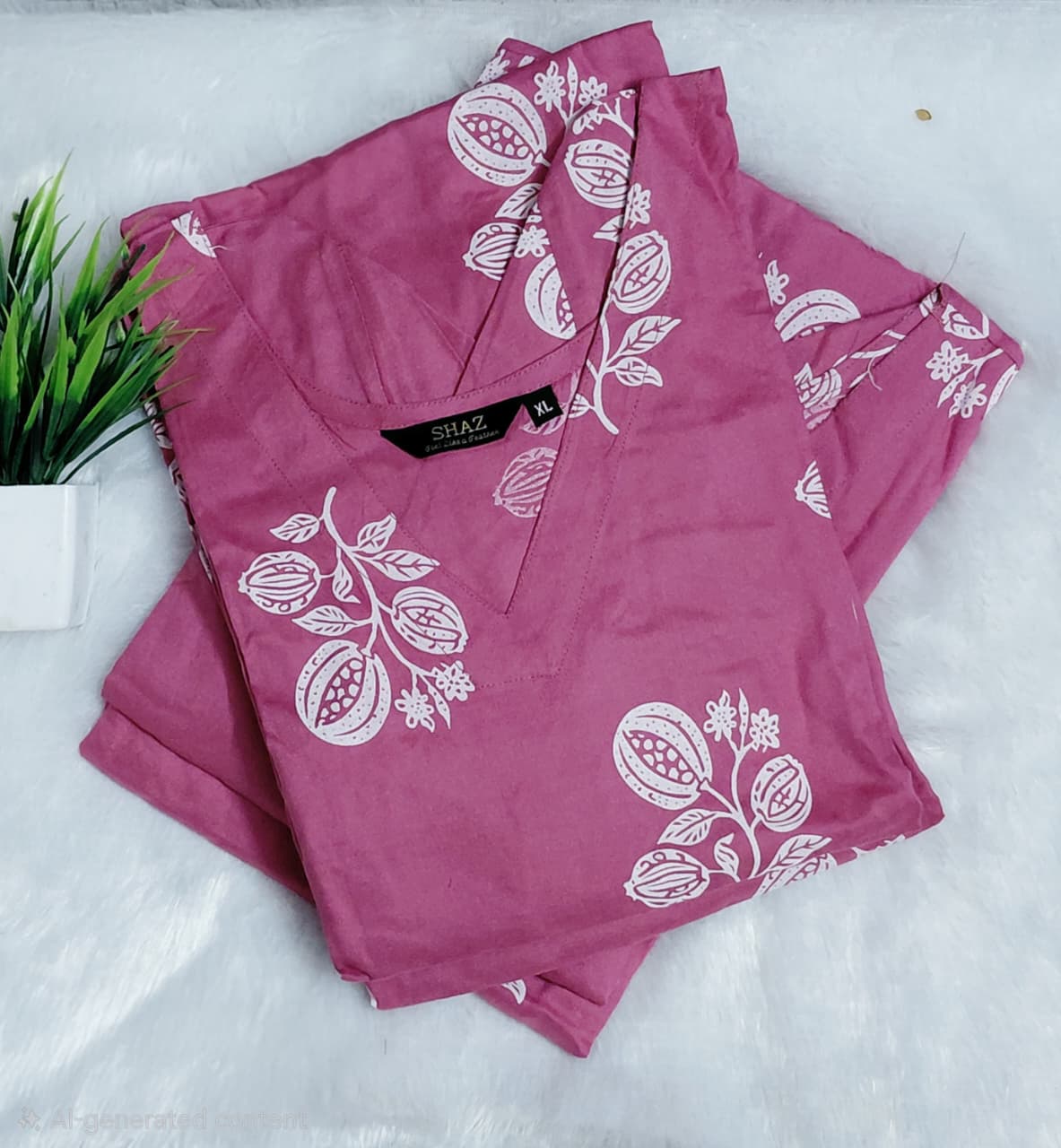 Dusty Rose Floral Vine Design Export Rayon Kurti