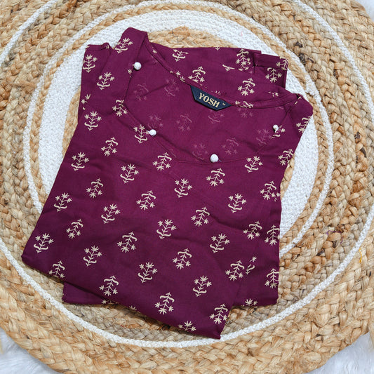 Premium Rayon Straight Fit Kurti | Wine