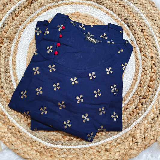 Premium Rayon Straight Fit Kurti | Navy Blue
