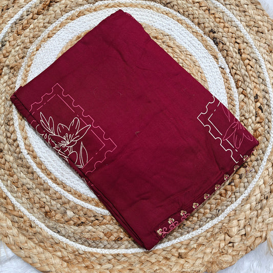 Wine Maroon Premium Rayon Kurti with Pink & Gold Embroidery
