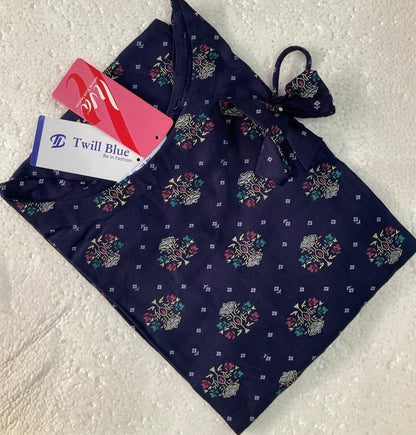 Liva Rayon Navy Floral Printed Kurti with Bow Detailing 🎀