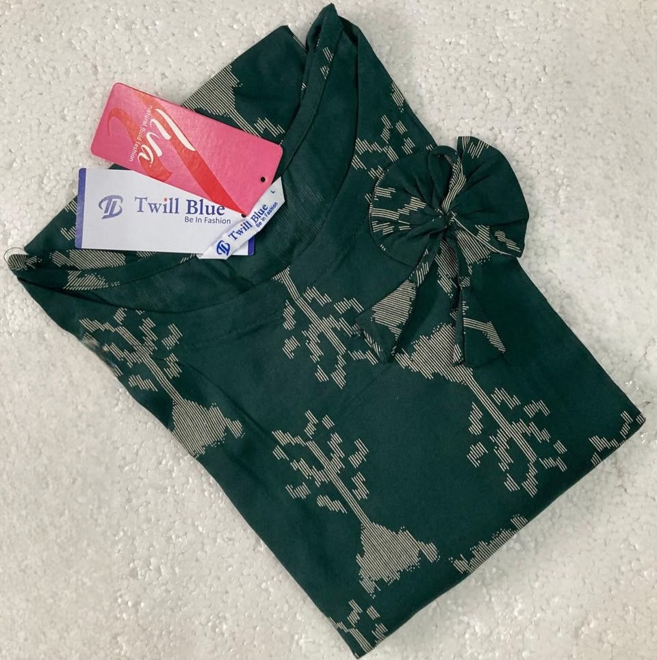 Liva Rayon Green Floral Printed Kurti with Bow Detailing 🎀
