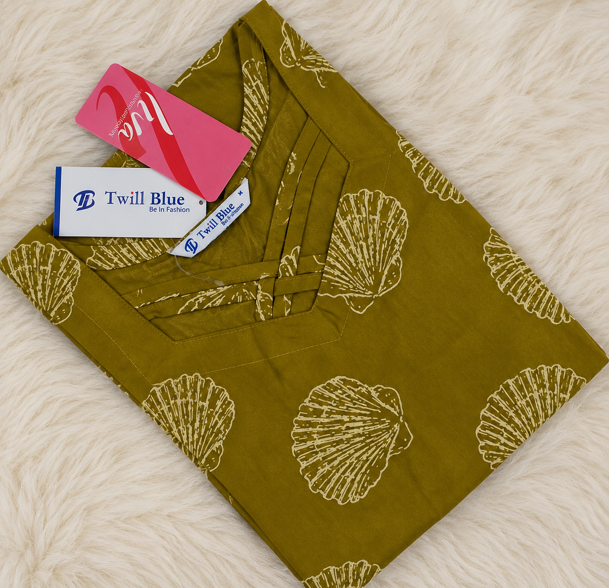 Olive Green Shell Design Liva Rayon Kurti